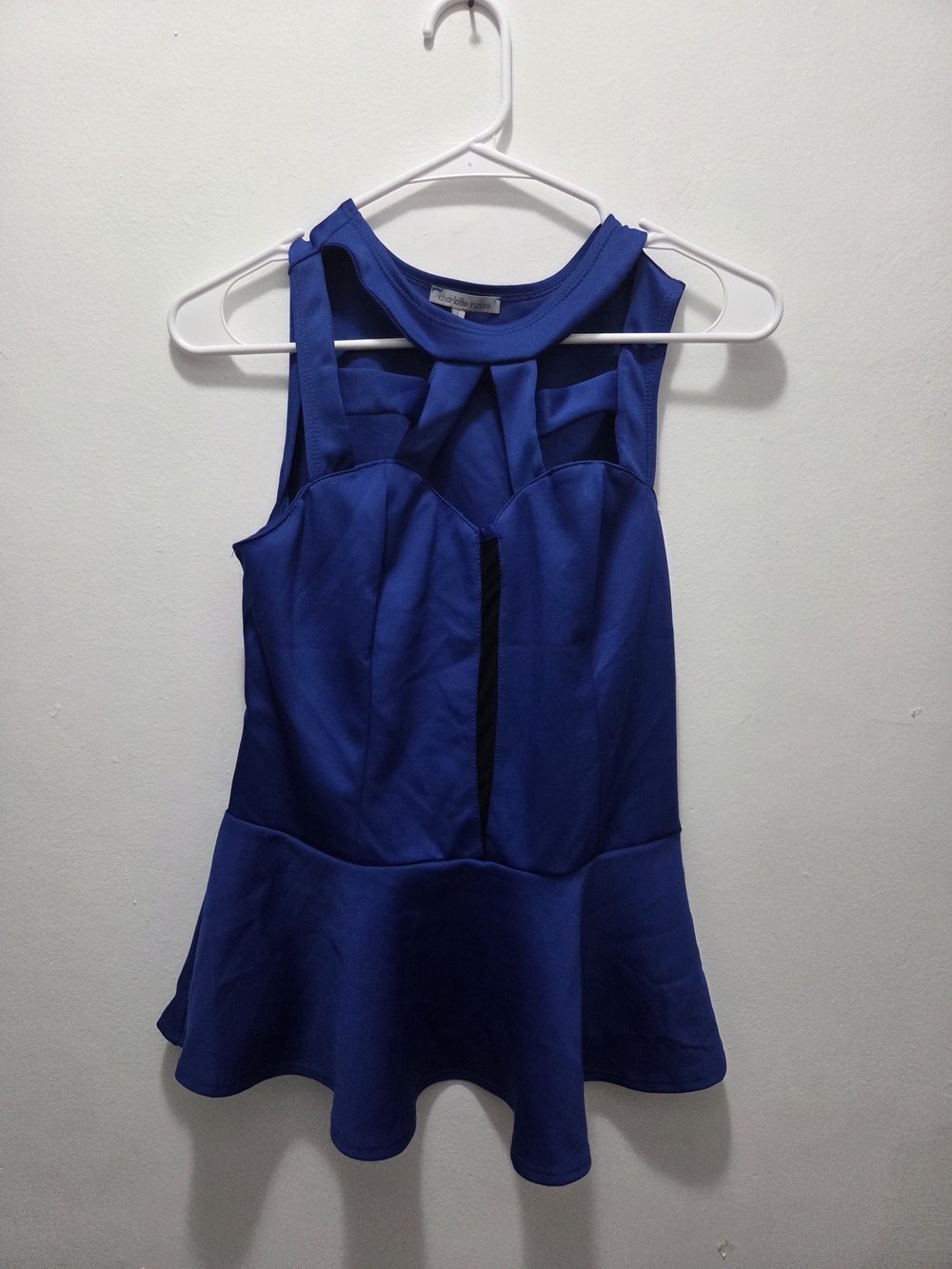 Charlotte Russe Women’s L Blue Solid Crew Neck Sleeveless Peplum Tank Top